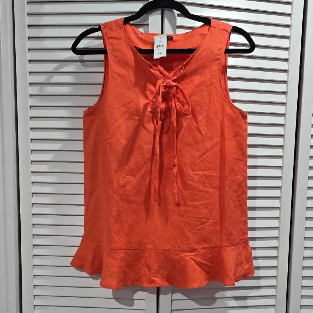 NWT Ann Taylor Orange Lace-Up Sleeveless Ruffle Hem Top